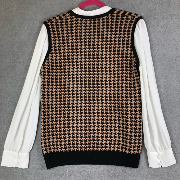 Adrianna Papell Twofer Houndstooth Trim Sweater size M - Picture 3 of 8